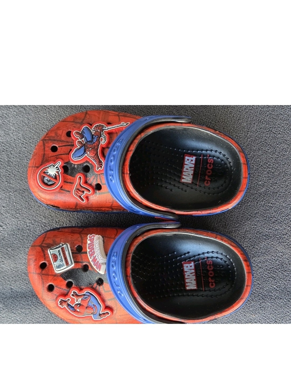 Marvel Spider-Man Crocs Clogs Toddler Size 6 with 3D Charms Deadpool Spider-Man